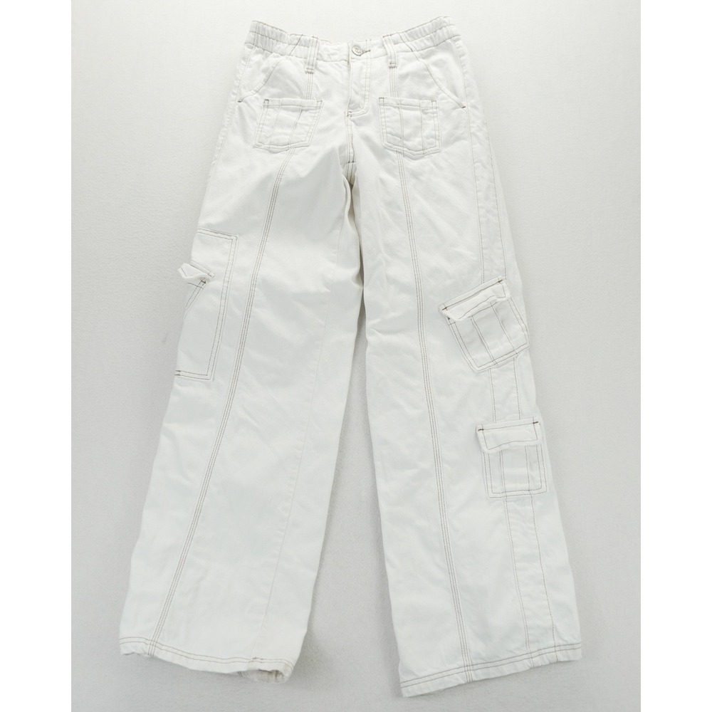 BDG Urban Outfitters Y2K Cargo Pants White Wide Leg Contrast Stitch Street XS